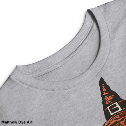 Gray t-shirt featuring Pumpkin Witch design from the Halloween collection for youth