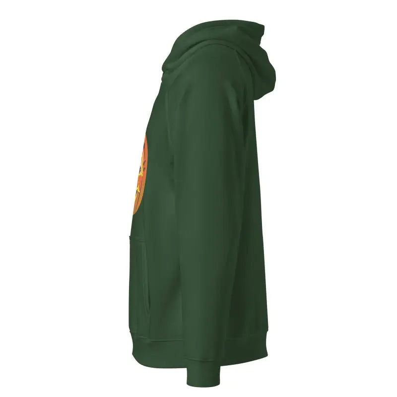 Dark green unisex cotton-blend eco hoodie with side sleeve view for Halloween Pumpkin Witch