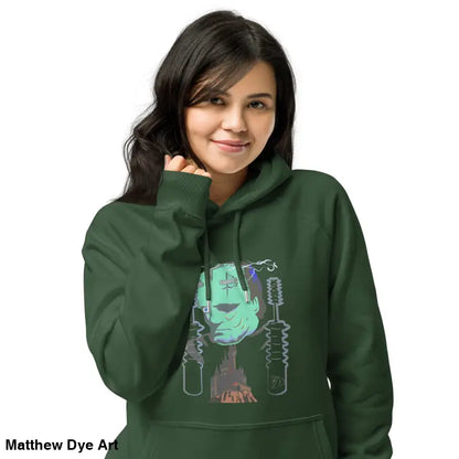 Eco organic cotton-blend hoodie featuring The Mechanical Frankenstein graphic for autumn comfort