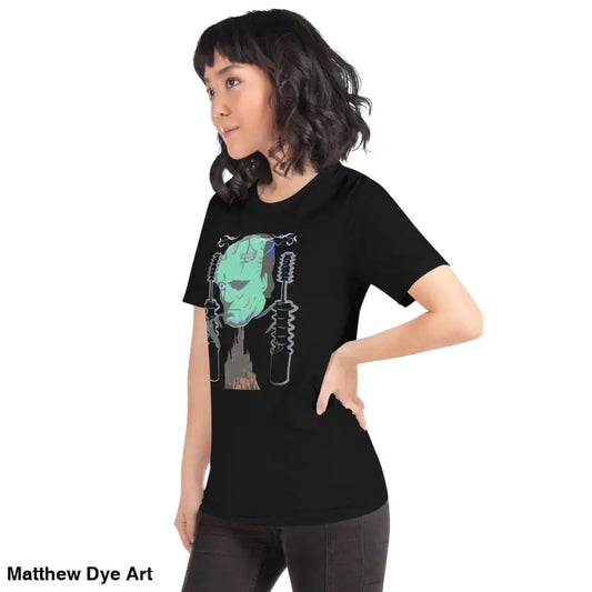 Black Franky unisex t-shirt featuring a classic Horror graphic of Frankenstein’s monster