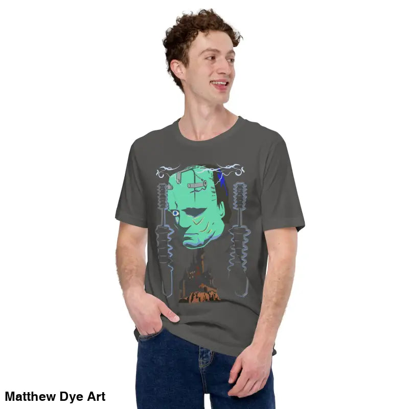 Frankenstein graphic t-shirt featuring Franky unisex design for classic horror fans