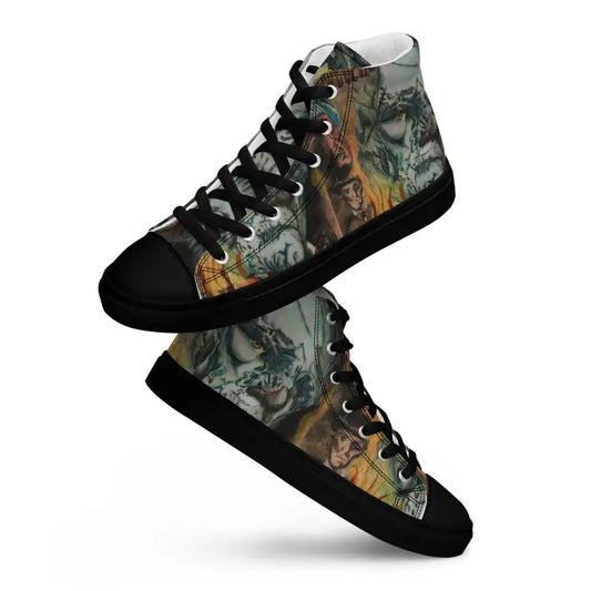 High-top sneakers with fantasy dragon design and faux leather toe cap in Vintage Frankenstein Canvas