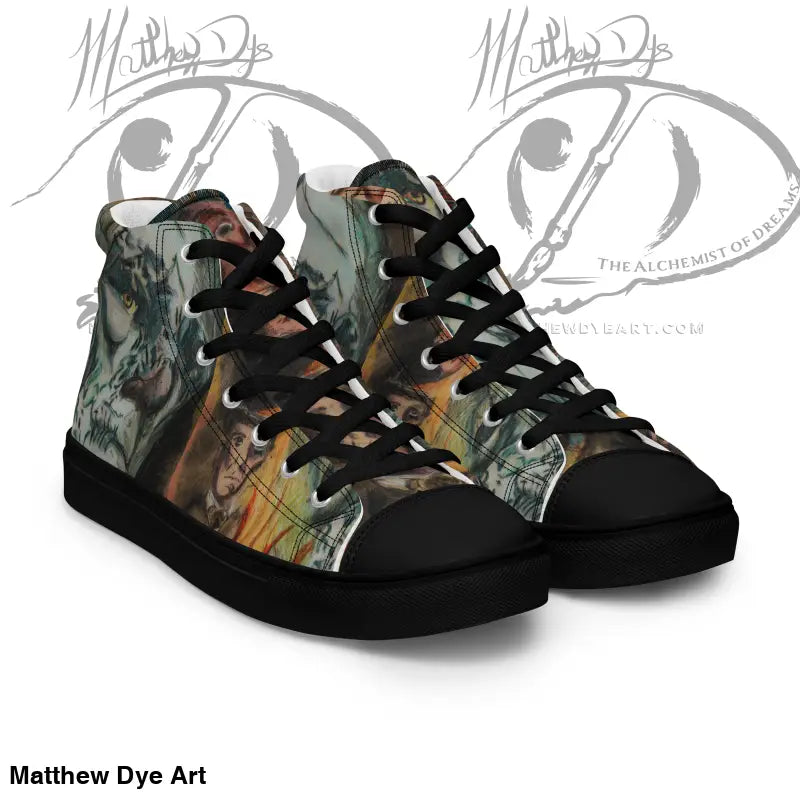 High-top Vintage Frankenstein Canvas Shoes featuring a dragon-themed design and faux leather toe cap