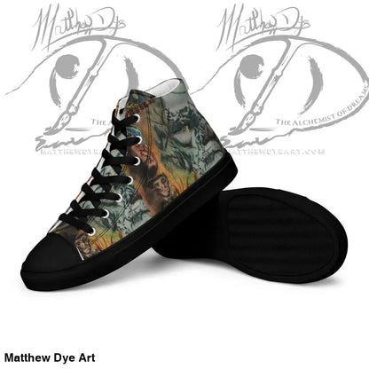 Vintage Frankenstein High-top sneaker featuring a fantasy landscape design on canvas