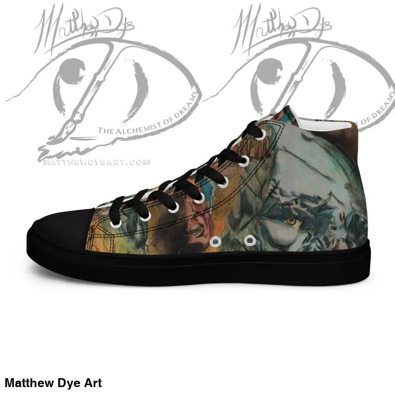 High-top Vintage Frankenstein Canvas Shoes with camouflage print and faux leather toe cap