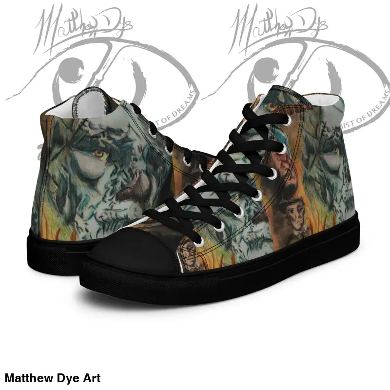 High-top Vintage Frankenstein Canvas Shoes with mystical forest design and faux leather toe cap