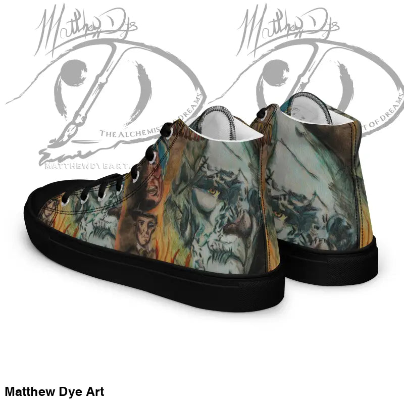 High-top sneakers with camouflage print and black soles from Vintage Frankenstein Canvas