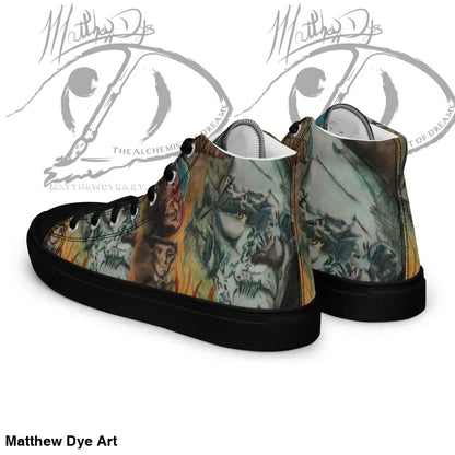 High-top sneakers with camouflage print and black soles from Vintage Frankenstein Canvas