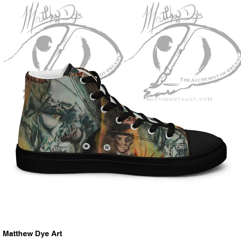 Vintage Frankenstein Canvas Shoes featuring artistic horror-themed graphics and faux leather toe cap