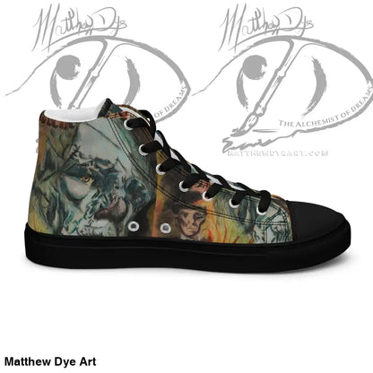 Vintage Frankenstein Canvas Shoes featuring artistic horror-themed graphics and faux leather toe cap