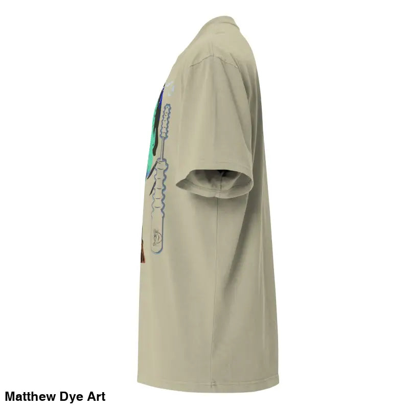 Beige Retro Franky Oversized T-Shirt featuring Matthew Dye art for gothic horror enthusiasts