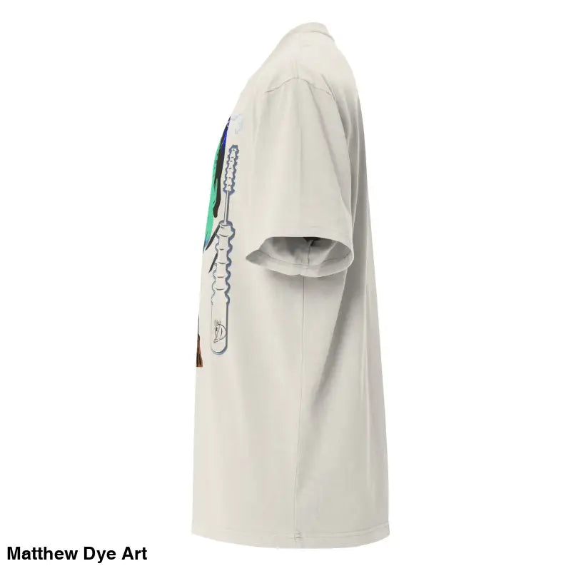 Beige Retro Franky Oversized T-Shirt featuring Matthew Dye art on gothic horror design