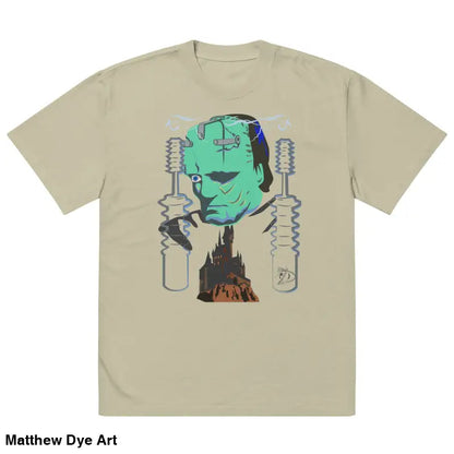 Beige Retro Franky Oversized T-Shirt featuring Matthew Dye art of Frankenstein graphic