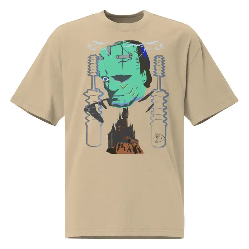 Beige Retro Franky Oversized T-Shirt featuring Matthew Dye art of Frankenstein graphic