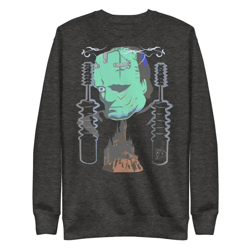 Dark gray Retro Franky sweatshirt with mint green Frankenstein design for spooky season