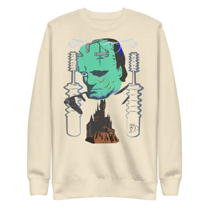 Cream-colored Retro Franky Unisex Premium Sweatshirt with Frankenstein’s monster design