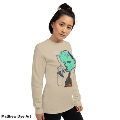 Beige long-sleeved shirt featuring Frankenstein graphic from Retro Franky Halloween collection