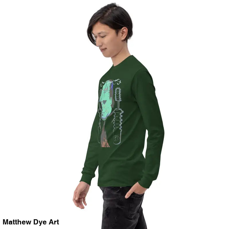 Green long-sleeved Retro Franky tee featuring Matthew Dye art from the cute Halloween collection