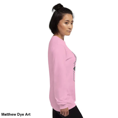 Pink long-sleeved sweatshirt from the Retro Franky cute Halloween collection featuring Matthew Dye art