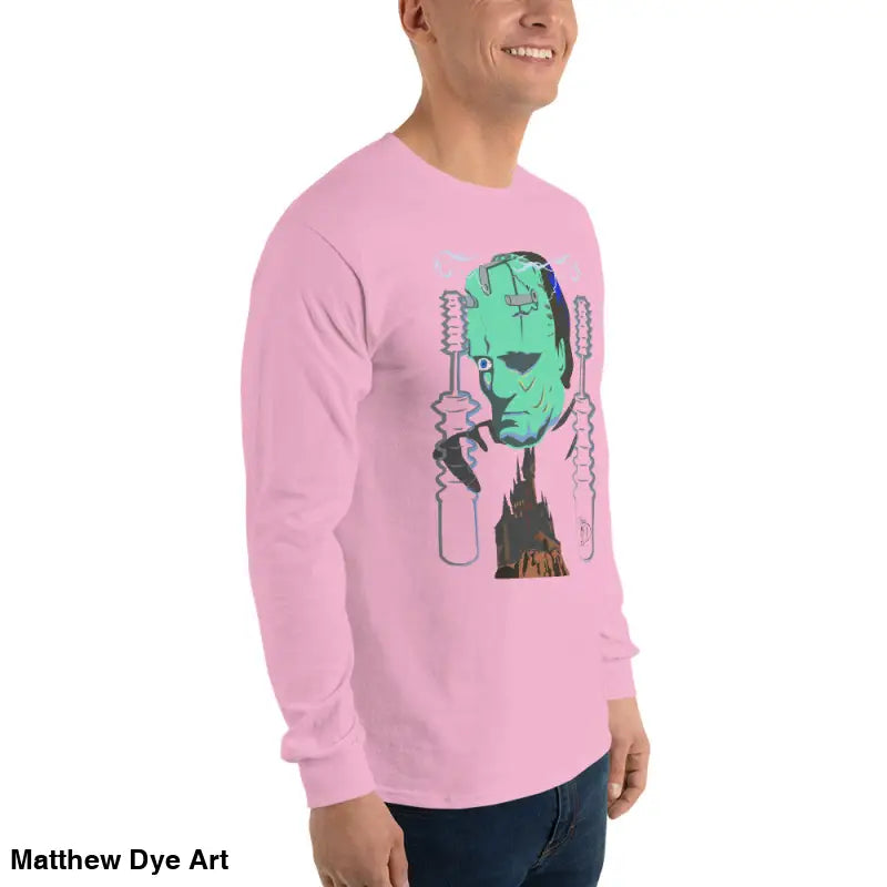 Pink long-sleeved Retro Franky tee featuring Matthew Dye art for a cute Halloween collection