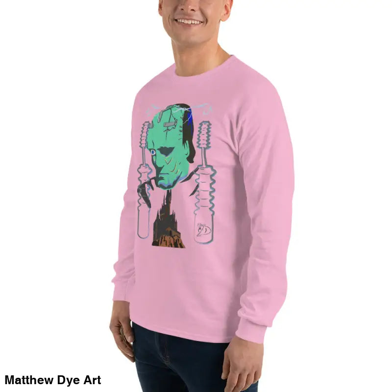 Pink long-sleeved Retro Franky tee featuring Matthew Dye art for a cute Halloween collection
