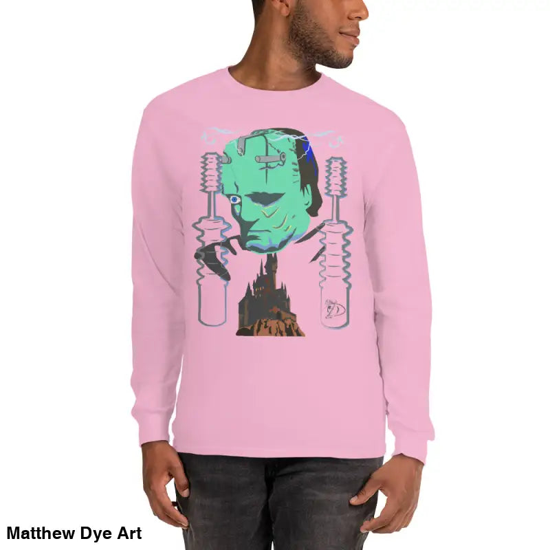 Pink long-sleeved Retro Franky tee featuring Matthew Dye art for a cute Halloween collection
