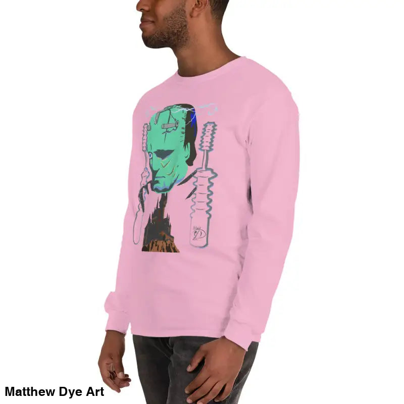 Pink long-sleeved shirt featuring Frankenstein graphic from Retro Franky Halloween collection