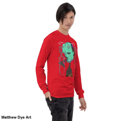 Red long-sleeved shirt from Retro Franky featuring Matthew Dye art in cute Halloween collection
