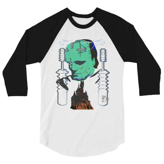 Frankenstein monster raglan shirt featuring Matthew Dye art for vintage Halloween style