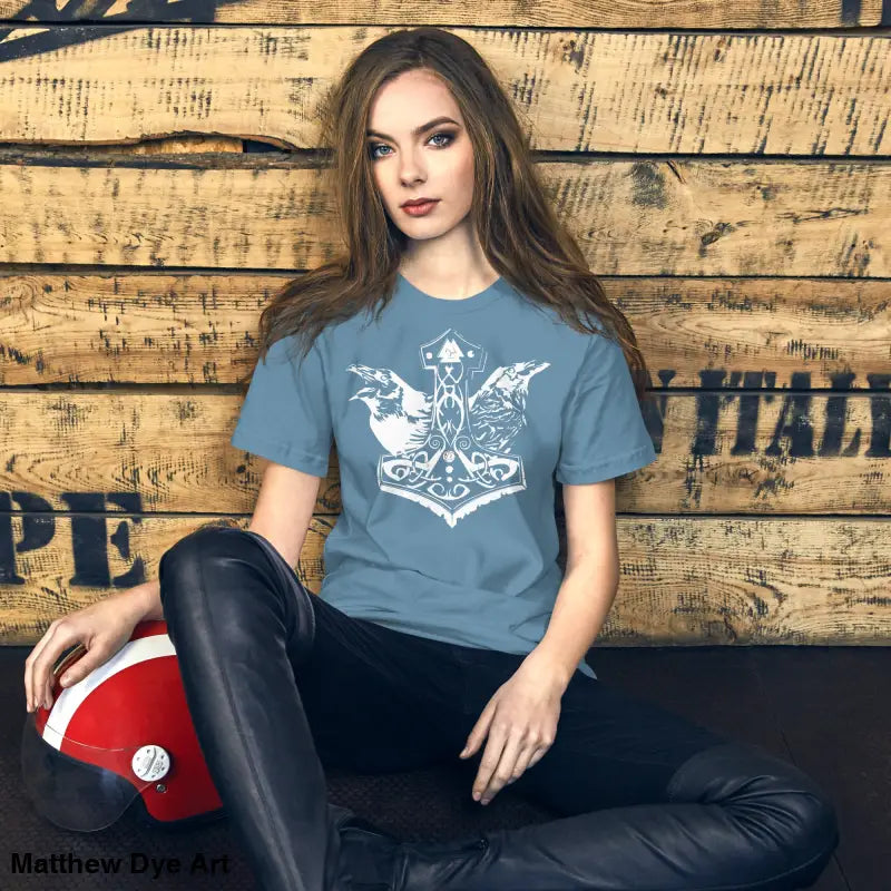 Blue t-shirt featuring white Viking graphic from Odin’s Chosen Tee collection