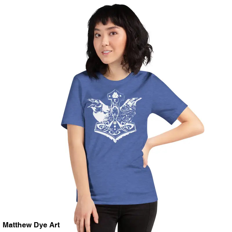 Blue t-shirt featuring white Norse design from Odin’s Chosen Tee collection