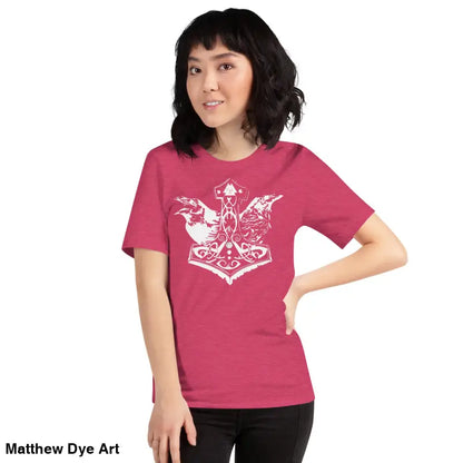 Pink t-shirt featuring white Viking graphic as part of Odin’s Chosen tee collection