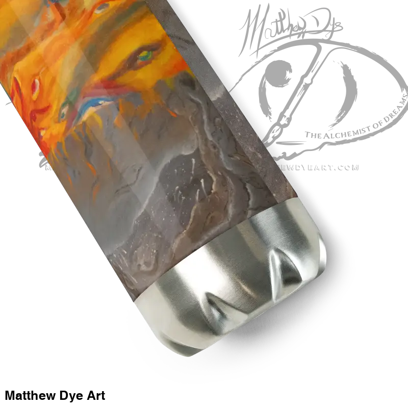 Tumbler cup featuring an orange and gray swirl design, showcasing art in stainless steel water bottle