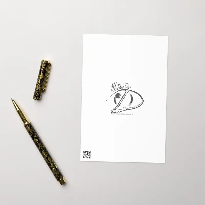 Gold-toned ornate fountain pen with engraving, featured in Romero Tribute Greeting Card