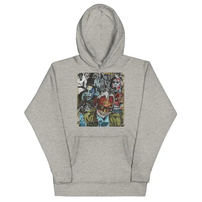 Grey Romero Tribute Hoodie featuring colorful artistic graphic print inspired by zombie cinema