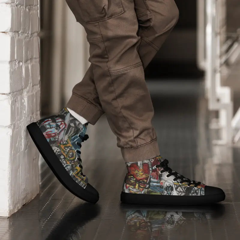 Comic book-themed zombie tribute high top canvas shoes with colorful graphic prints