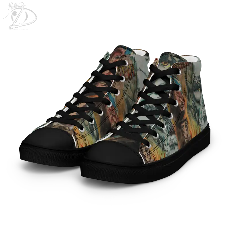 High-top canvas shoes featuring a vibrant artistic print design in zombie tribute high style