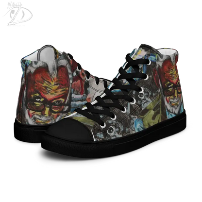 High-top canvas shoes featuring dark red comic book artwork for Zombie Tribute High