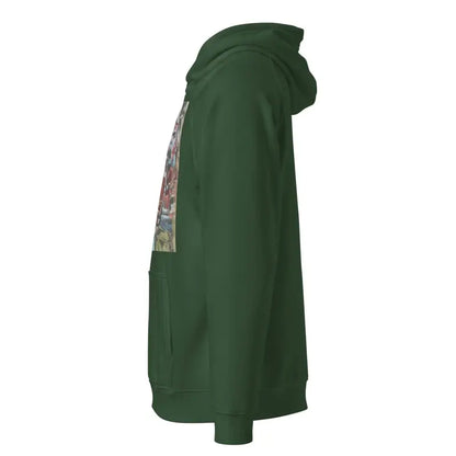 Dark green eco raglan hoodie featuring a unique side panel design for stylish comfort