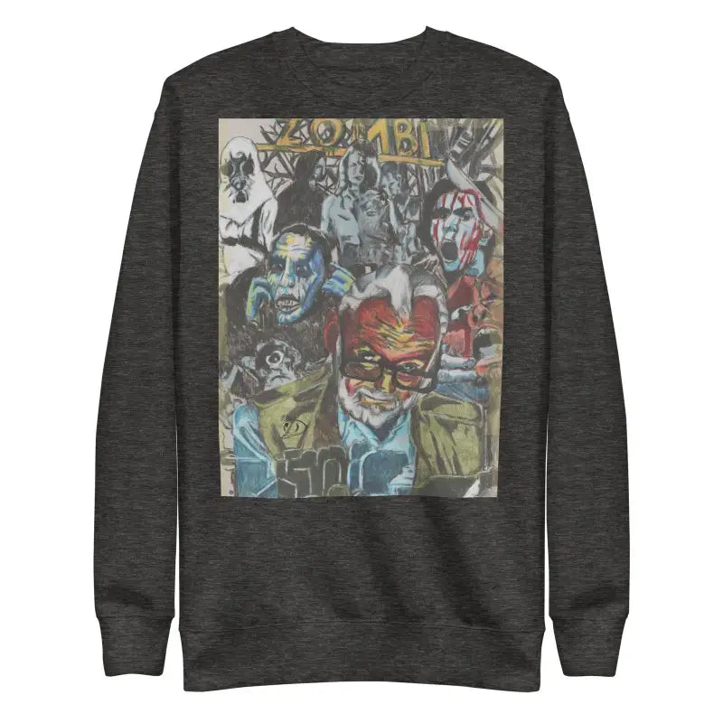 Dark gray cotton sweatshirt with graffiti art showcasing Romero’s Legacy design