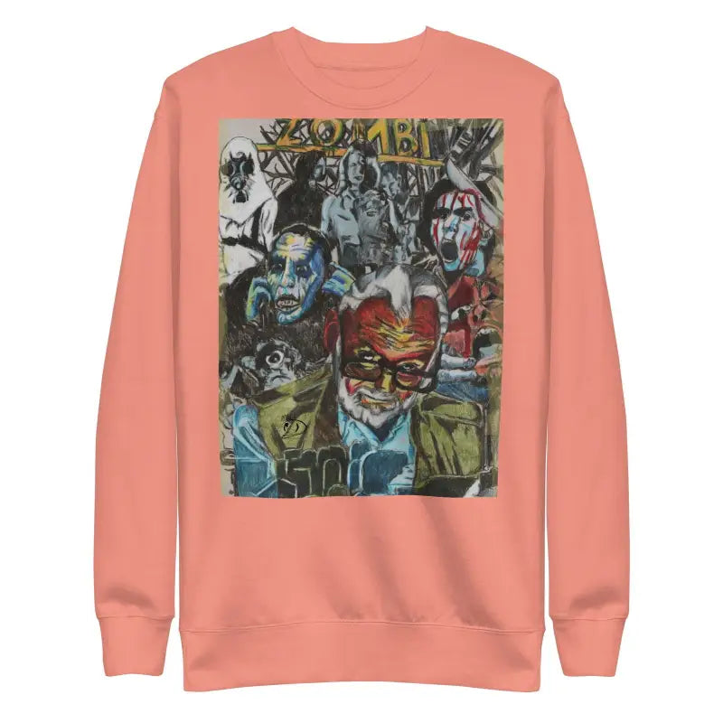 Peach-colored cotton sweatshirt with vibrant abstract graffiti art, Romero Tribute design