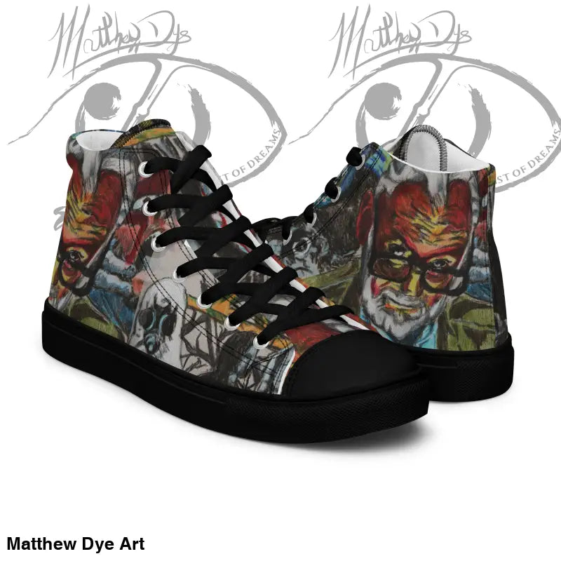 High-top sneakers with comic book artwork for men featuring Romero Zombie design
