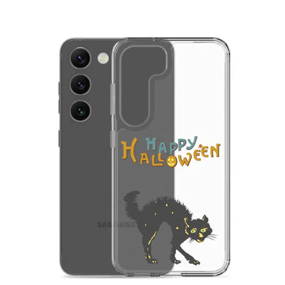 Clear case featuring a scary cat Halloween design for Samsung Galaxy