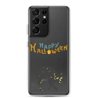 Samsung Galaxy S21 Ultra Enchanting Scary Cat Halloween Clear Case with decorative design