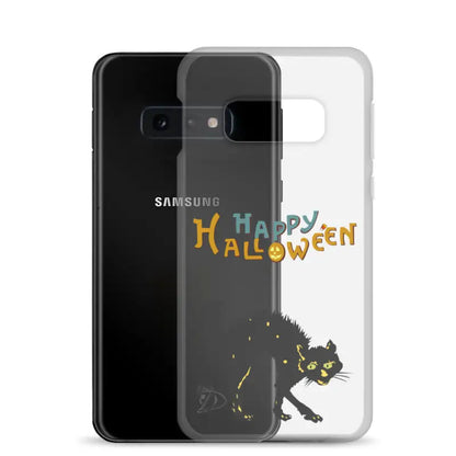 Clear phone case with a scary cat Halloween design for Samsung Galaxy