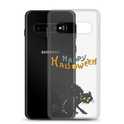 Clear case featuring a scary cat Halloween design for Samsung Galaxy devices