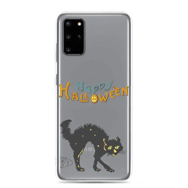 Enchanting Scary Cat Halloween Clear Case for Samsung Galaxy with black cat design