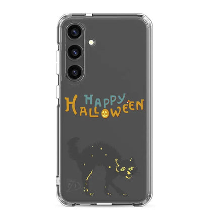 Clear phone case with a scary cat Halloween design for Samsung Galaxy