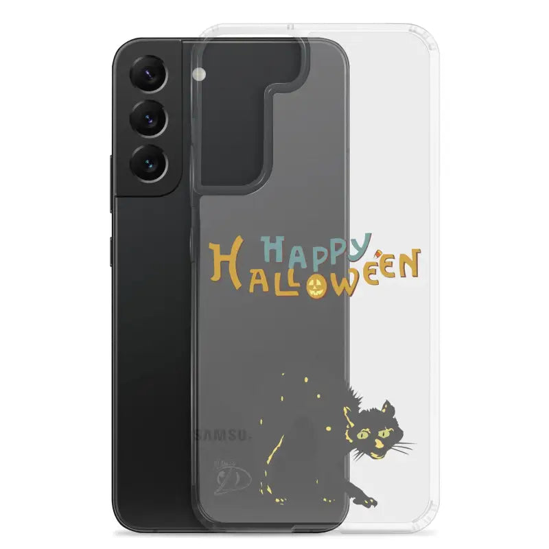 Clear case with Halloween-themed artwork of a scary cat for Samsung Galaxy