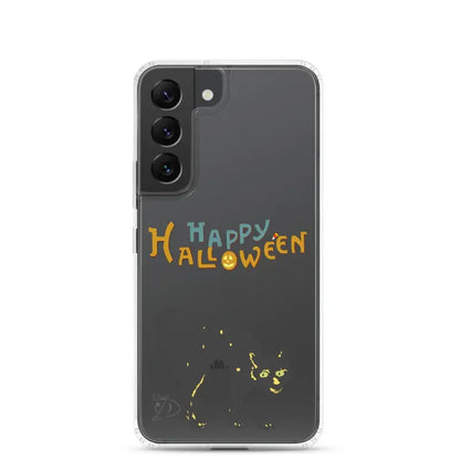 Samsung Galaxy S23 in Enchanting Scary Cat Halloween Clear Case with colorful design